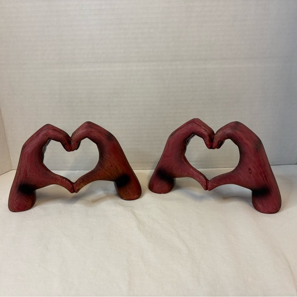 Other - Wooden Hand Heart Sculptures - Pair in Deep Red
